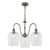 Hadano 3 Light Pendant Antique Chrome and Glass picture with turned on light