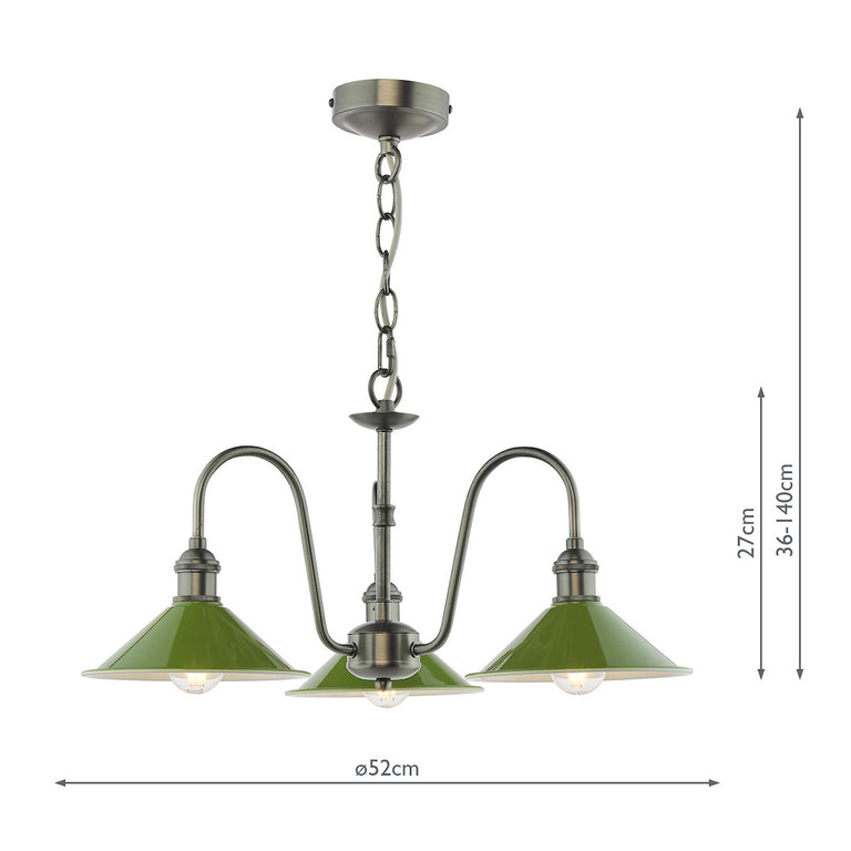 Hadano 3 Light Pendant Antique Chrome & Green - Ceiling Lighting