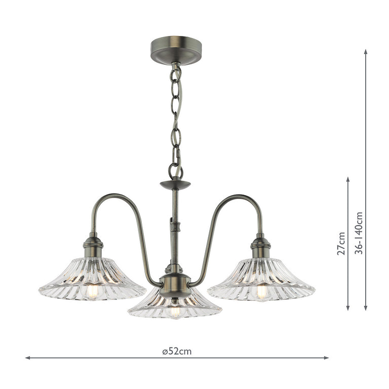 Hadano 3 Light Pendant Antique Chrome & Flared Glass - Ceiling Light