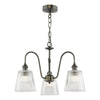 Hadano 3 Light Pendant Antique Chrome and Ribbed Glass hanging ceiling light