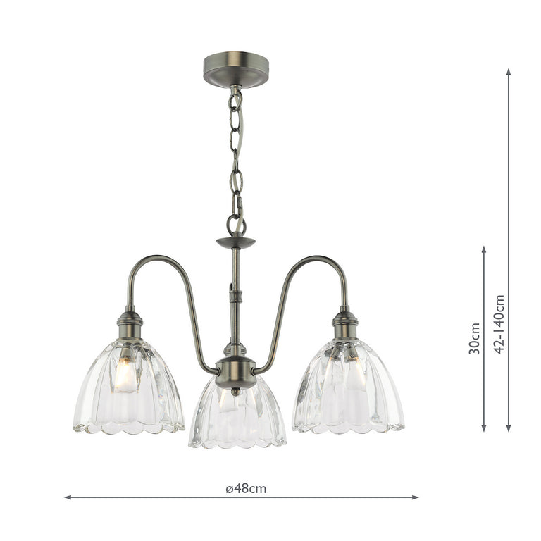 Hadano 3 Light Pendant Antique Chrome & Scalloped Bell Glass - Ceiling Light