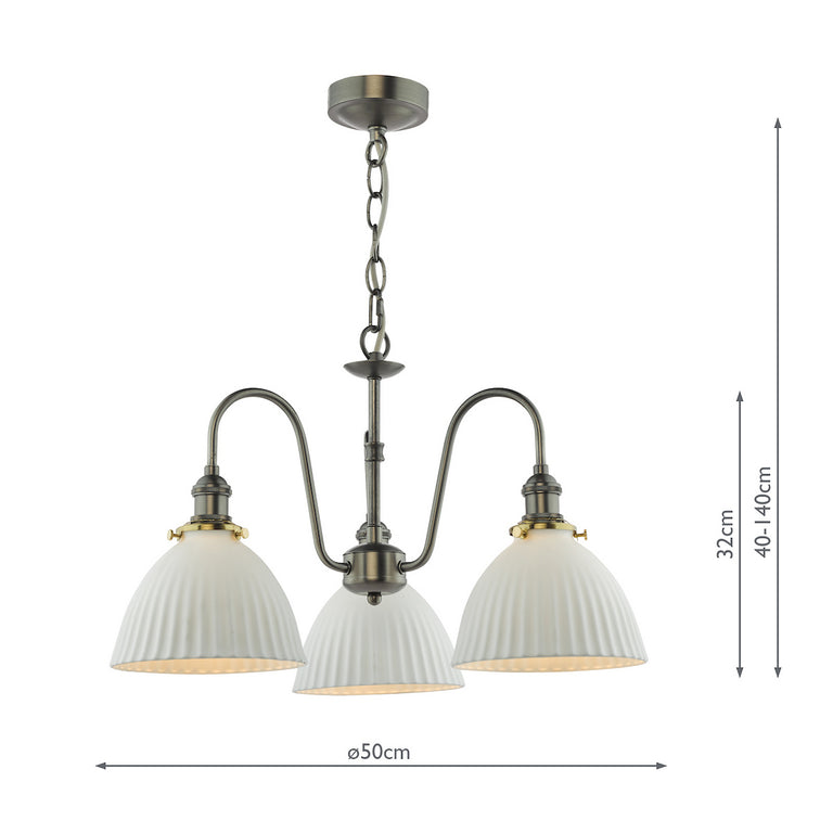 Hadano 3 Light Pendant Antique Chrome & White Domed - Elegant Lighting