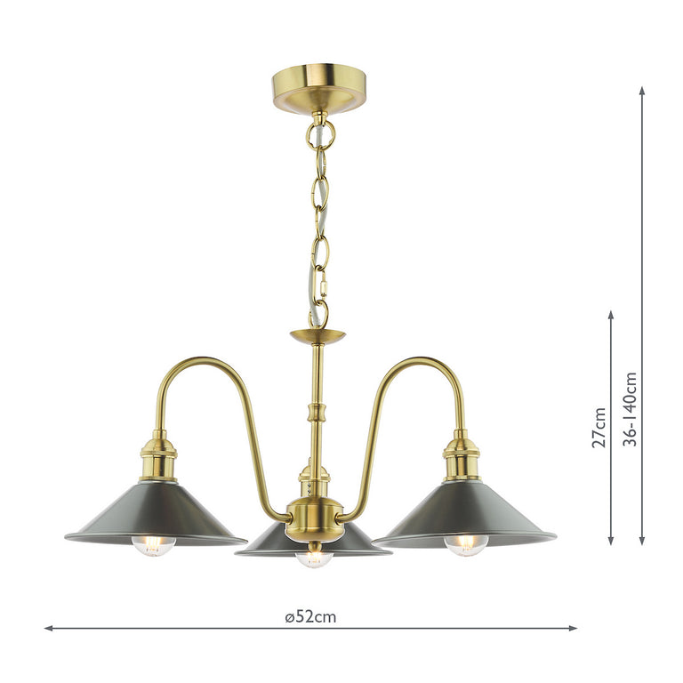 Hadano 3 Light Pendant – Natural Brass & Pewter Pendant Ceiling Light