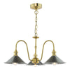 Hadano 3 Light Pendant Natural Brass and Antique Pewter picture on t white background with turned on light