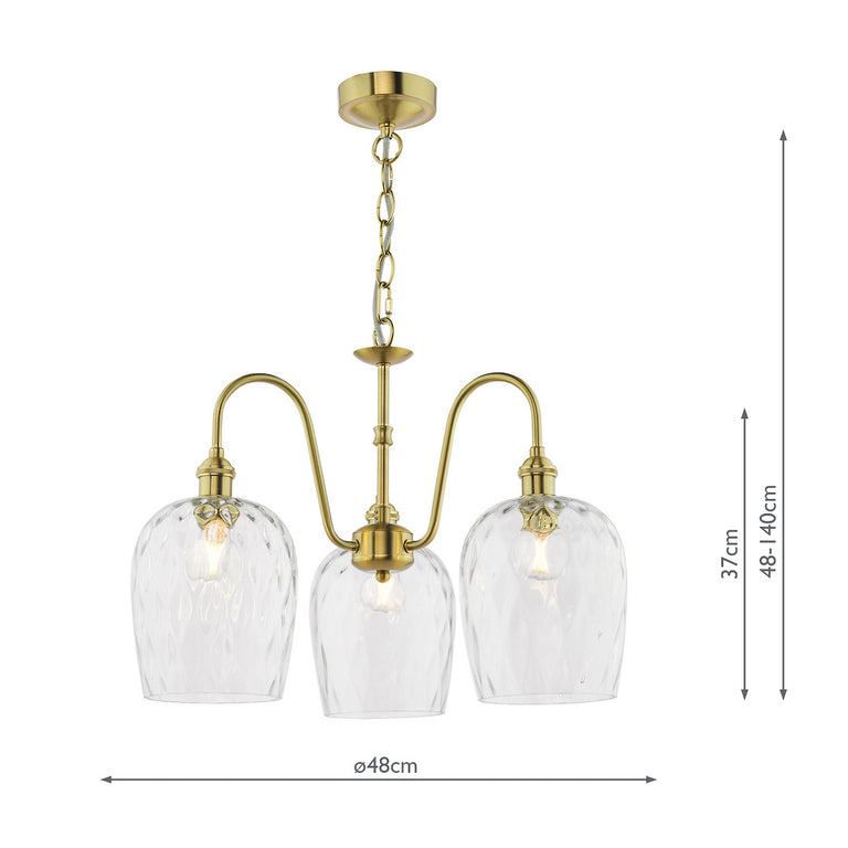 Hadano 3 Light Pendant Natural Brass & Dimpled Glass - Pendant Lighting