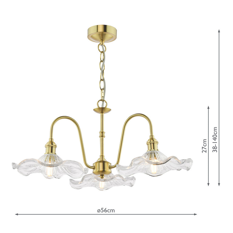 Hadano 3-Light Pendant Ceiling Lighting in Natural Brass with Wavy Glass Shades – Modern Lighting Collection