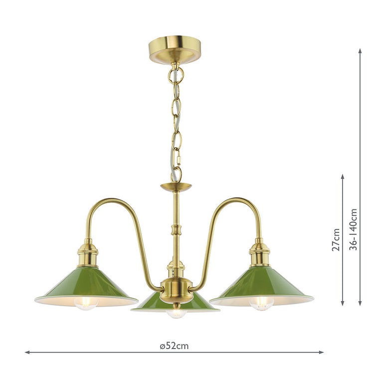 Hadano 3 Light Pendant Natural Brass & Green – Hanging Ceiling Light