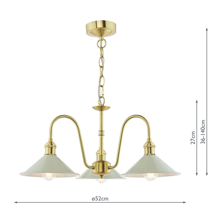 Hadano 3 Light Pendant Natural Brass & Taupe - Ceiling Light