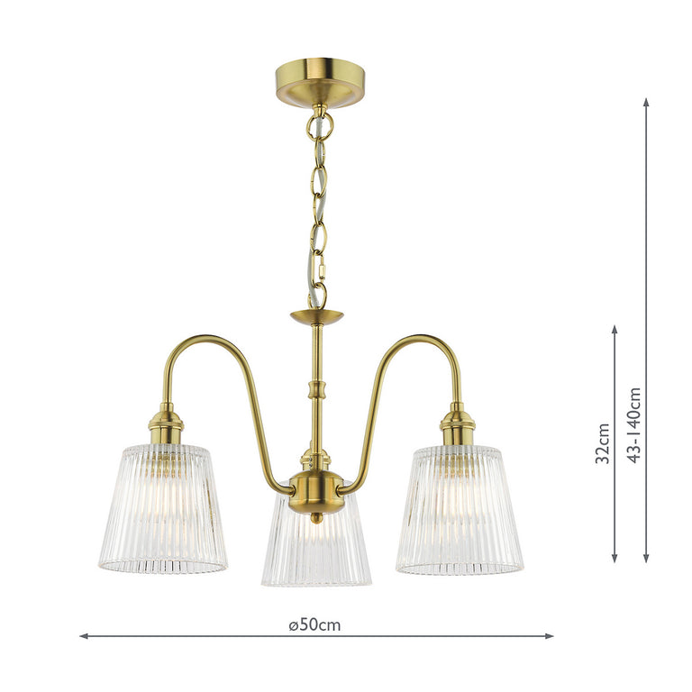 Hadano  3 Light Pendant Natural Brass & Ribbed Glass – Pendant Ceiling Light