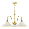 Hadano 3 Light Pendant Natural Brass and White Ceramic with a beautiful ceramic shades in a white color hue