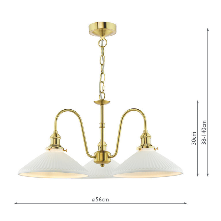 Hadano 3 Light Pendant Natural Brass & White Shallow Shade - Classic Lighting