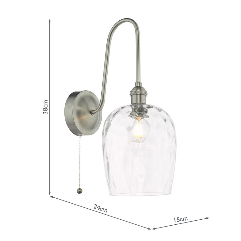Hadano Wall Light in Antique Chrome & Dimpled Glass - Lighting Collection