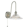Hadano Wall Light Antique Chrome and Flared Glass with a ball-and-chain pull cord switch