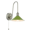 Hadano Wall Light Antique Chrome and Matt Green picture with switched on light