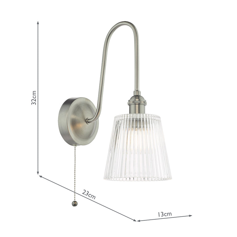 Hadano Wall Light Antique Chrome & Ribbed Glass - Home Lighting