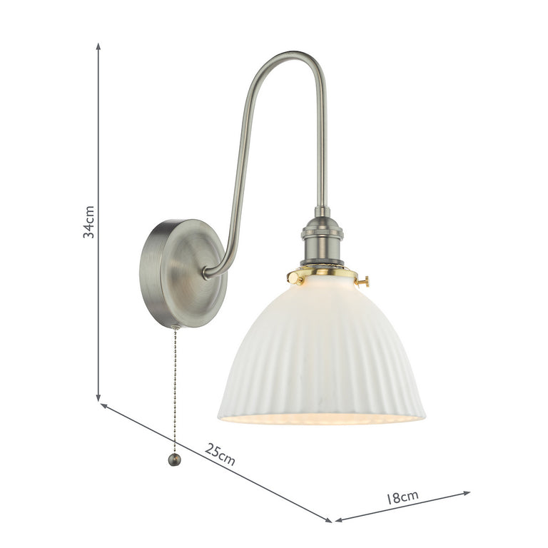 Hadano Wall Light Antique Chrome & White Domed Ceramic Shade - Lighting