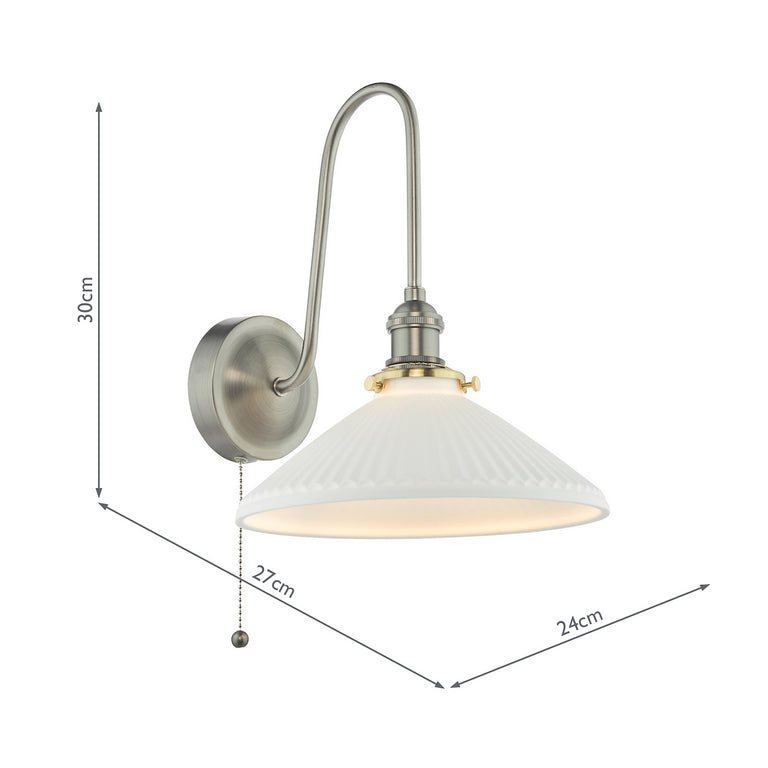 Hadano Wall Light Antique Chrome & White Shallow Ceramic Shade - Home Lighting