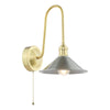 Hadano Wall Light Natural Brass and Antique Chrome picture with turned on light