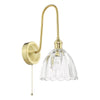 Hadano Wall Light Natural Brass and Scalloped Bell Glass with a ball-and-chain pull cord switch