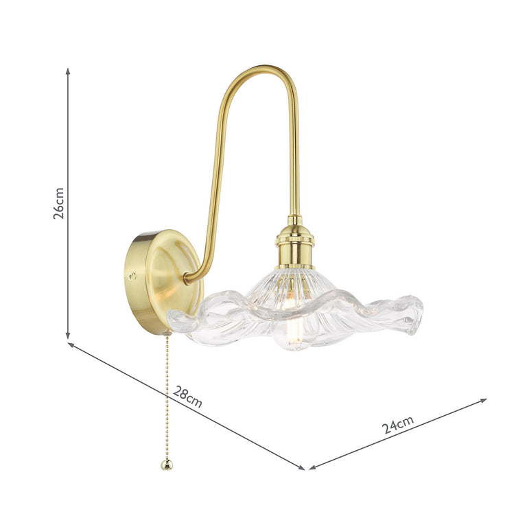 Hadano Wall Light Natural Brass & Wavy Glass - Wall Lighting