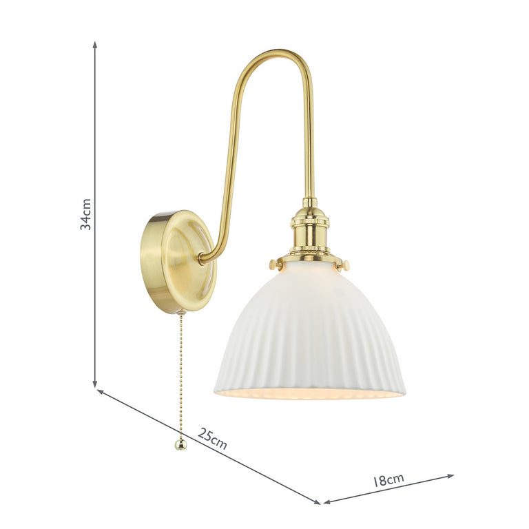Hadano Wall Light Natural Brass & White Domed Ceramic Shade - Home Lighting