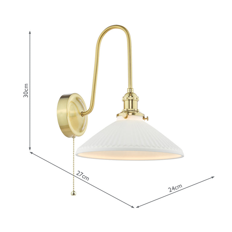 Hadano Wall Light  Natural Brass & White Shallow Ceramic Shade - Lighting