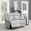 Halton 2 Seater Sofa Electric Recliner Light Grey life style photo with reclined seat