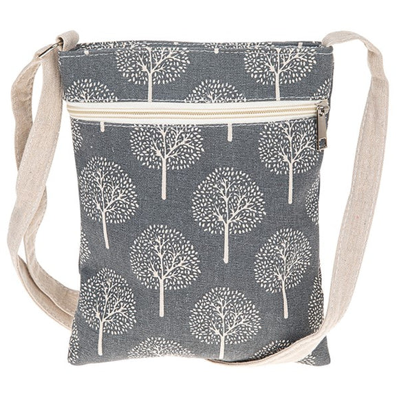 Crossbody bag Tree of Life pattern grey fabric sling bag