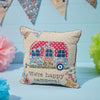 Colorful happy campers cushion