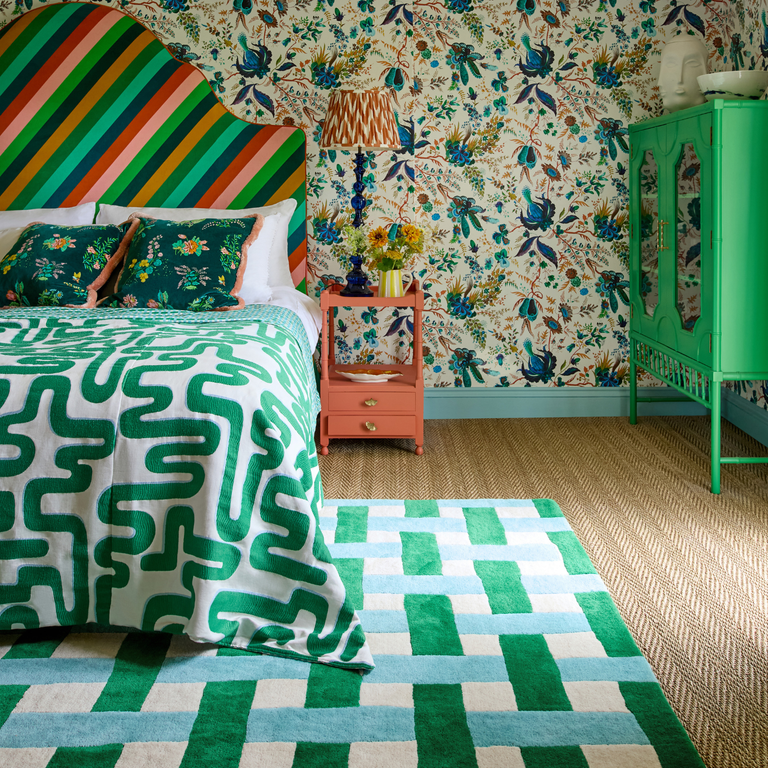 Harlequin Basketweave Geometric Rug Emerald/Aquamarine