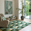 Harlequin Blocks Geometric Rug Fern lifestyle picture in the living room