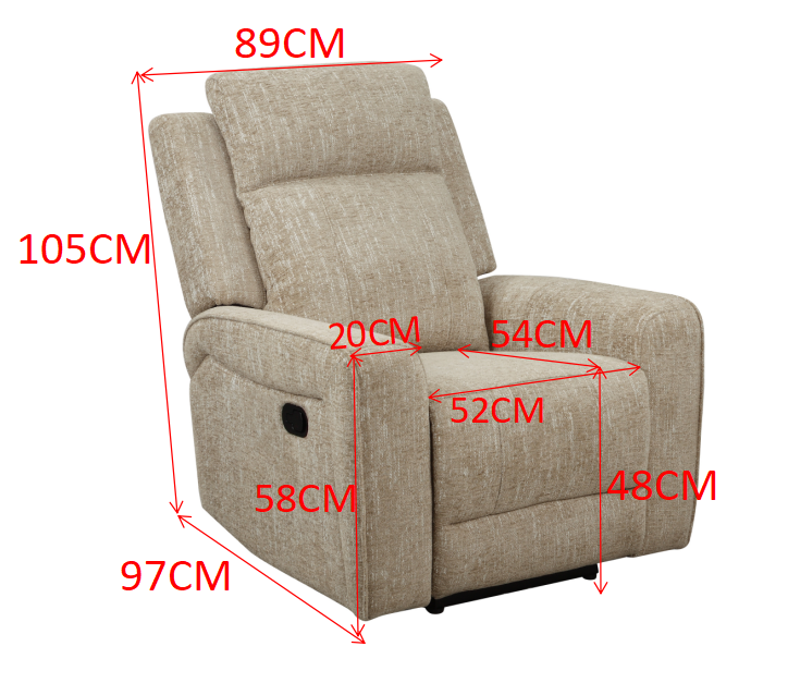 Harper 1 Seater Recliner Chair Beige - Manual Recliner Armchair