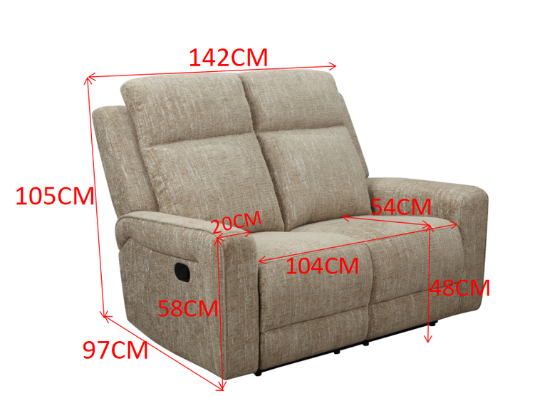 Harper 2 Seater Sofa Recliner Beige - Manual Fabric Living Room Sofa