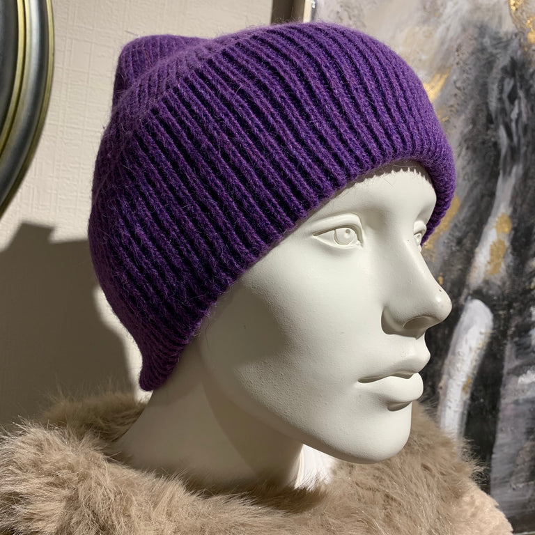 Dark Purple Knitted Hat – Soft Wool & Cashmere Warm Hat