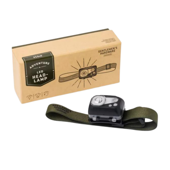 Gentlemen’s Hardware Head Torch with ultra-bright LED light.