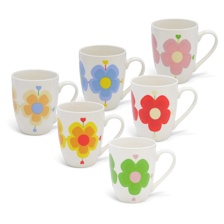 Tipperary Crystal Heart Flowers Set of 6 Mugs – Colorful Drinkware Collection