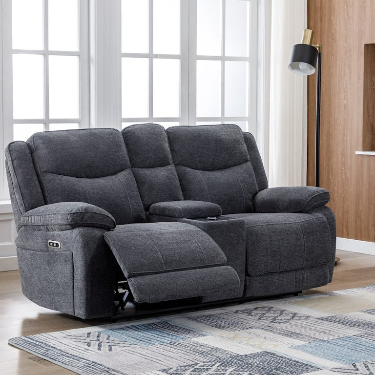 Herbert 2 Seater Sofa Electric Recliner With Console Dark Grey