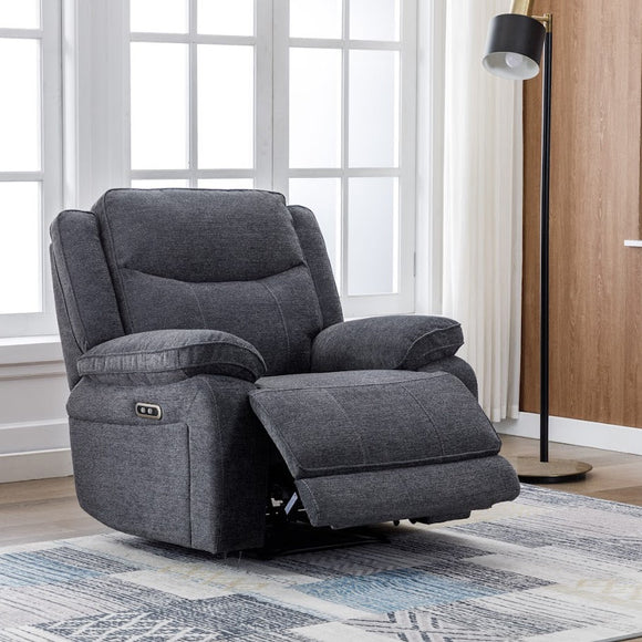 Herbert Electric Recliner Armchair Dark Grey life style side view photo with reclined seat