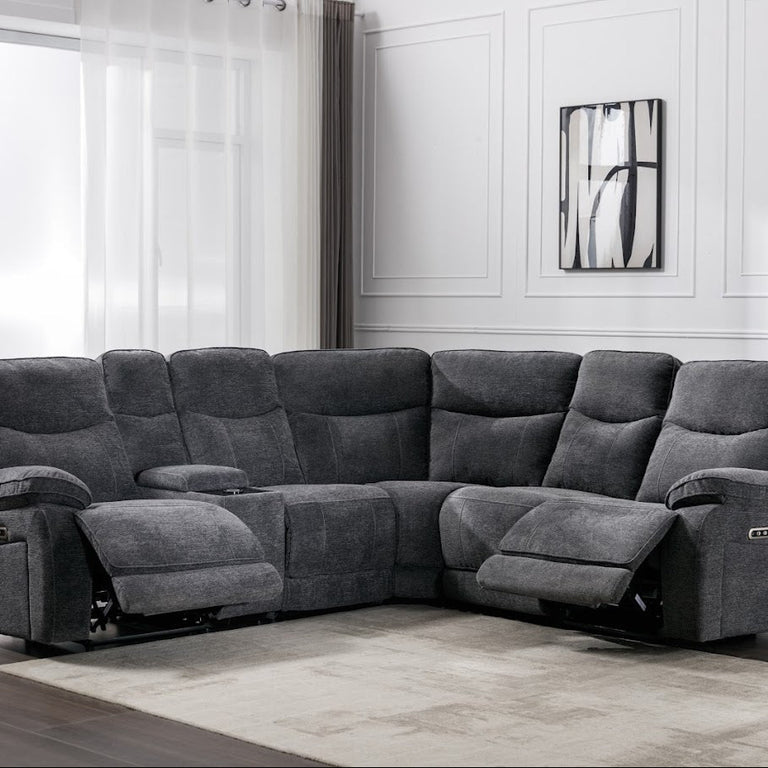 Herbert Corner Sofa Electric Recliner Dark Grey