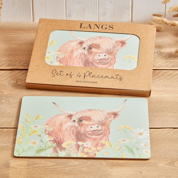 Highland Cow floral Placemats with cork backing
