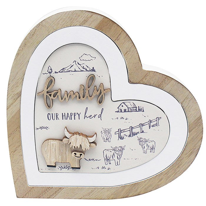 Highland Cow Heart Plaque Family