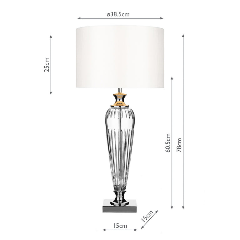 Hinton Table Lamp Polished Chrome Crystal Glass Base with White Silk Drum Shade for Modern Home Décor