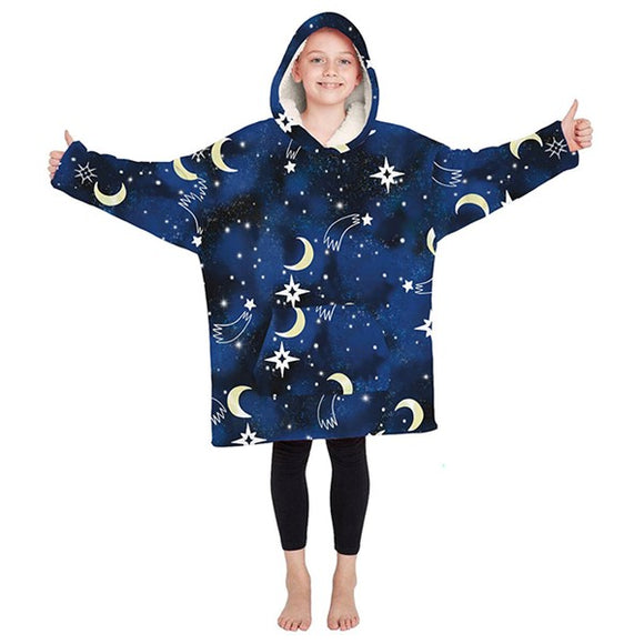 Elevate your child's comfort and style with the Kids Hoodzie featuring a Moon and Stars design. Add a touch of whimsy and coziness to their wardrobe with this charming and comfortable hooded sweatshirt.