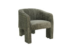 Green fabric chair with solid wood legs, Humphrey Accent Chair.
