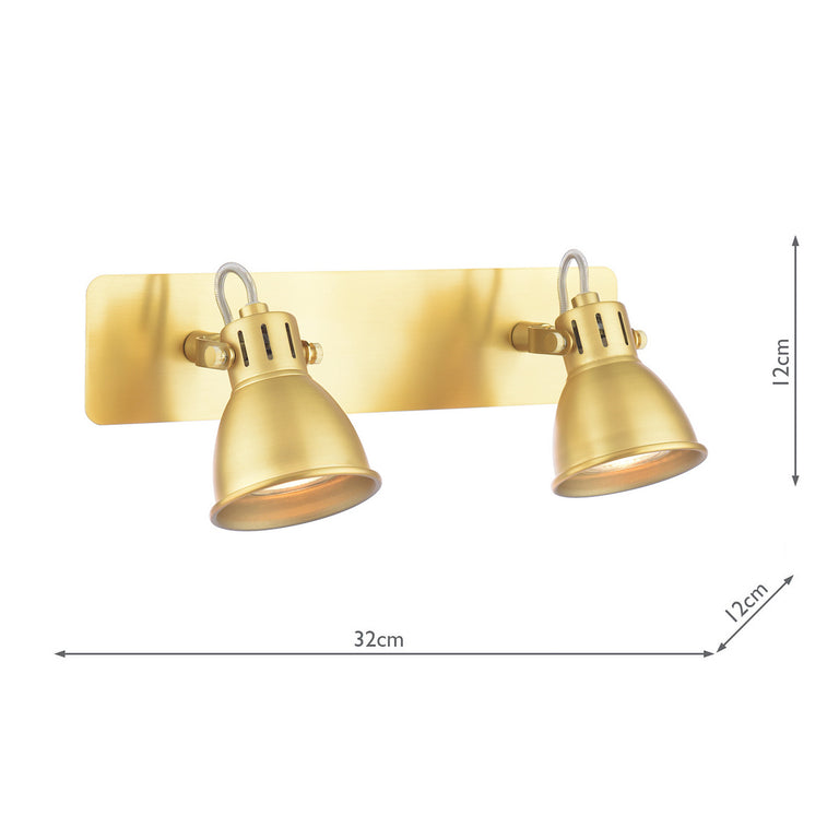 Idaho 2 Light Wall Spotlight Bar Lamp Natural Brass Adjustable Wall Light with GU10 LED Bulbs