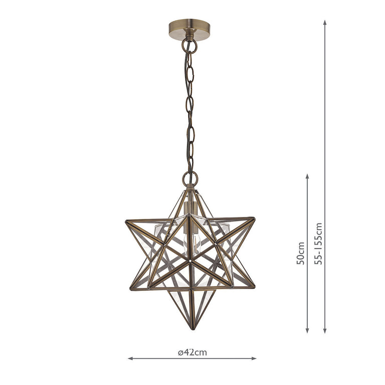 Ilario Large Star Pendant Light, Antique Brass & Glass Ceiling Pendant Lamp with Glass Star Shade, Adjustable Height