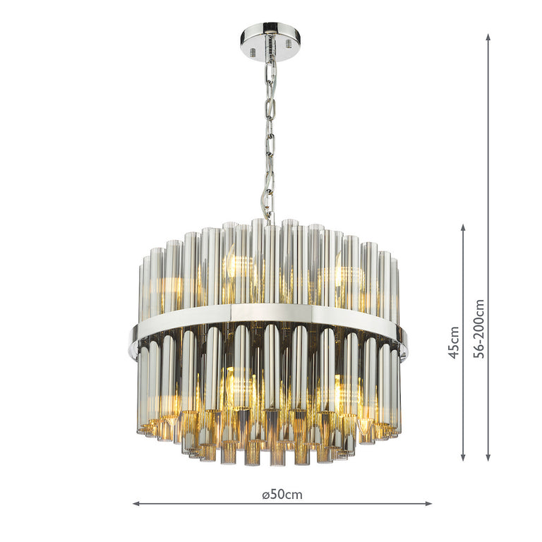 Imani 12 Light Pendant Light Polished Chrome with Smoked Ribbed Glass Rods Ceiling Mount Hanging Light