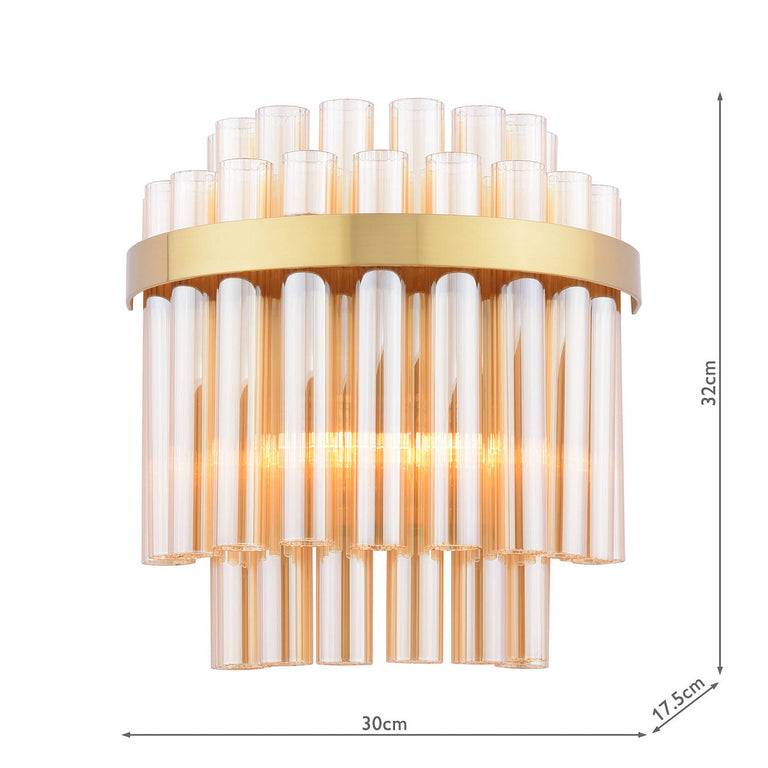 Imani Wall Light Natural Brass & Champagne Glass, Wall Lighting Fixture, Ribbed Glass Rod Shade, Home Décor Accent Light