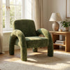 Indigo green upholstered accent chair with curved arms shown from another angle (2)