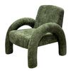 Indigo accent chair in textured green with arched upholstered arms and rounded cushioned back